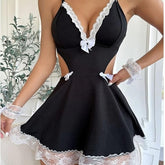 Women's Maid Lace Hollow Waist Collar Dress Nightwear